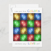 Carte Postale Saint Valentin coloré Coeurs rustiques (Devant / Derrière)