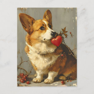Carte Postale Saint-Valentin Corgi Vintage