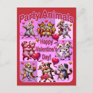 Carte Postale Saint Valentin Couples dansants "Animaux de fête"