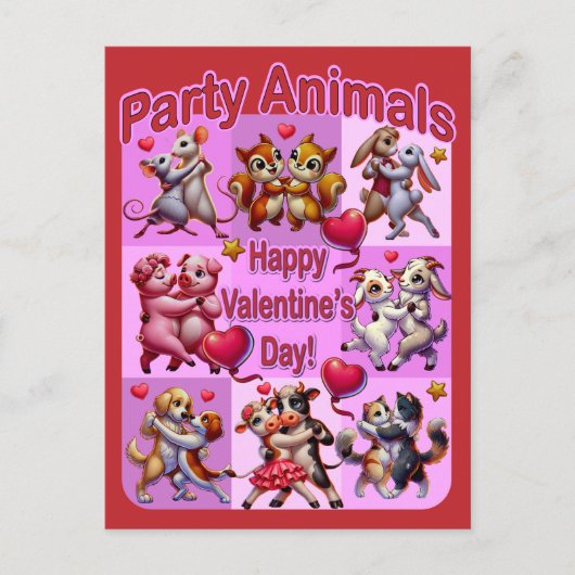 Carte Postale Saint Valentin Couples dansants "Animaux de fête" (Devant)