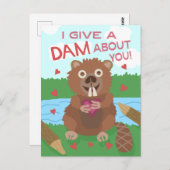 Carte Postale Saint Valentin Cute Beaver Donner un jeu de barrag (Devant / Derrière)