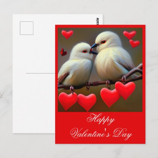 Carte Postale Saint-Valentin des oiseaux aimants (Devant / Derrière)