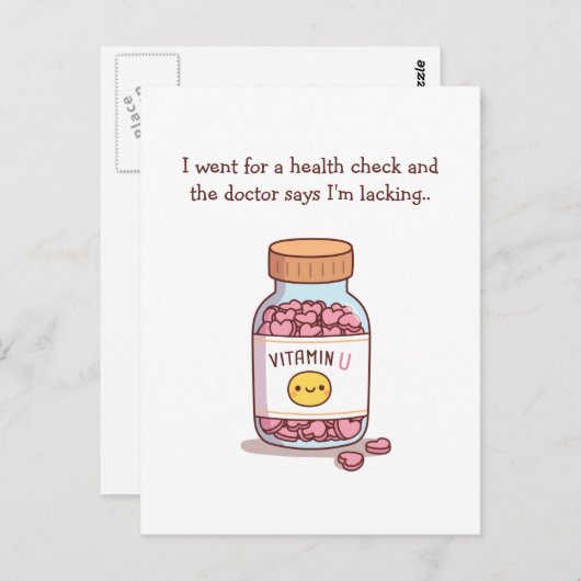 Carte Postale Saint-Valentin drôle manquant de vitamine U (Devant / Derrière)