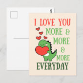 Carte Postale Saint-Valentin d'un joli dinosaure Je t'aime plus (Devant / Derrière)