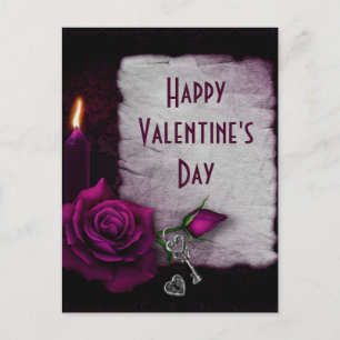 Carte Postale Saint-Valentin gothique, Rose, bougie et serrure S