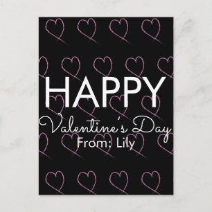 Carte Postale Saint-Valentin Gribouillis Cœurs Rose Noir