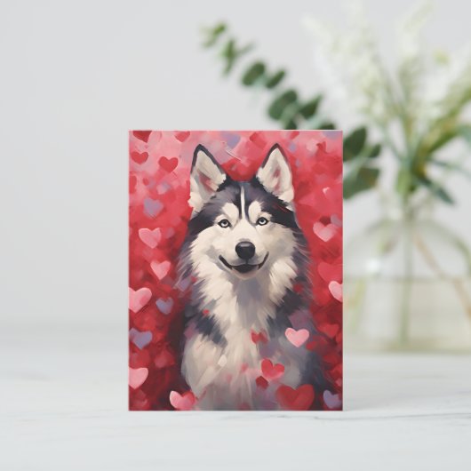 Carte Postale Saint-Valentin husky (Debout devant)