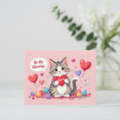 Carte Postale Saint-Valentin Joli Chat Cœurs Sois Mon Valentin (Debout devant)