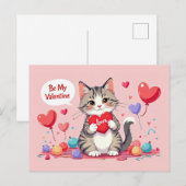 Carte Postale Saint-Valentin Joli Chat Cœurs Sois Mon Valentin (Devant / Derrière)