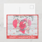 Carte Postale Saint-Valentin Mignon Lapin Rustique (Devant / Derrière)