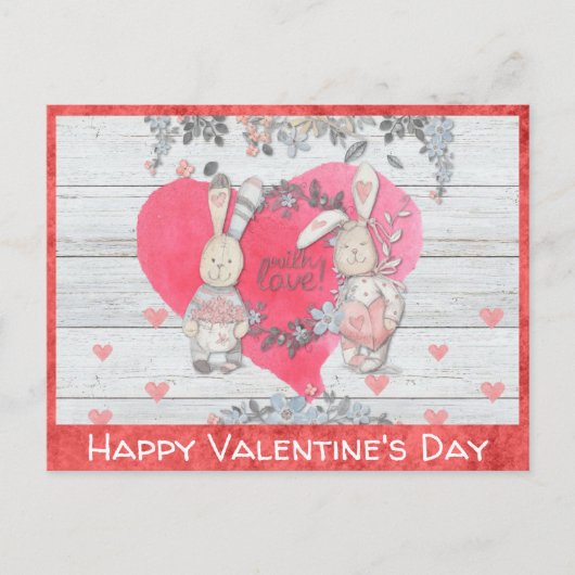 Carte Postale Saint-Valentin Mignon Lapin Rustique (Devant)
