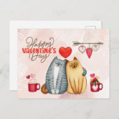 Carte Postale Saint Valentin mignon romantique Chat Couple (Devant / Derrière)