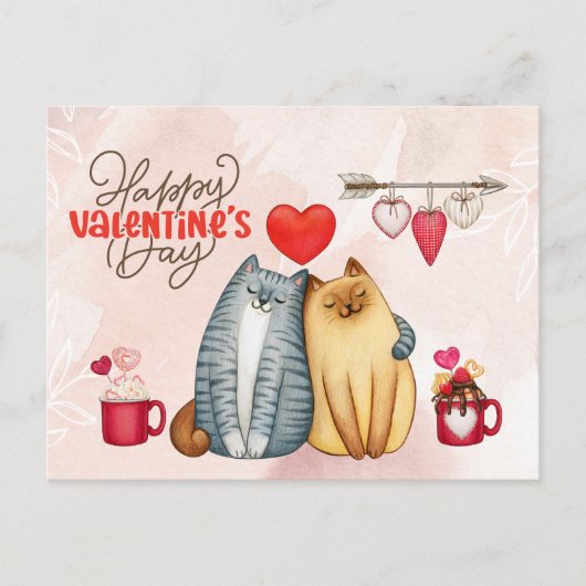 Carte Postale Saint Valentin mignon romantique Chat Couple (Devant)