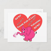 Carte Postale Saint-Valentin mignonne avec éléphant rose (Devant / Derrière)