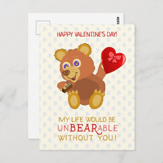 Carte Postale Saint Valentin mignonne ours insupportable jeu de  (Devant / Derrière)
