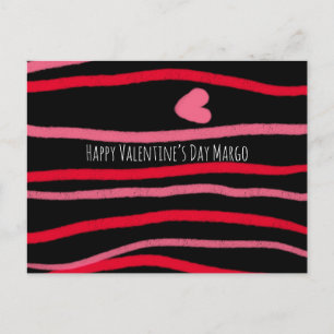 Carte Postale Saint-Valentin peinturluré rayures et cœur noir