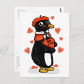 Carte Postale Saint-Valentin Pingouin parisien (Devant / Derrière)