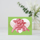 Carte postale. Saint-Valentin, rose et vert. (Debout devant)