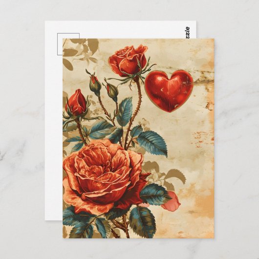 Carte Postale Saint-Valentin Roses Anciennes (Devant / Derrière)