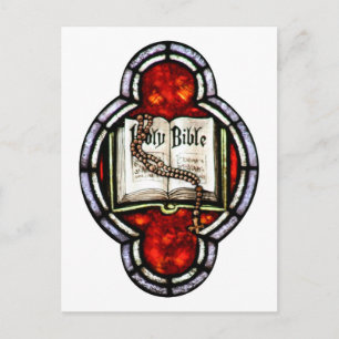 Carte Postale Sainte Bible et Rosaire Vitraux