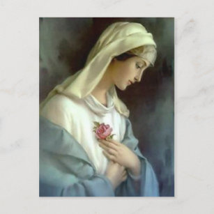 Carte Postale Sainte Vierge Marie avec Rose