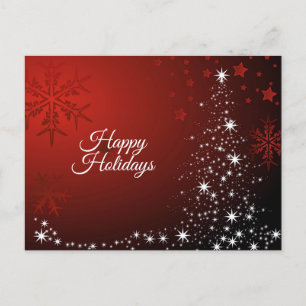 Carte Postale Saison de Noël Etoiles blanches Arbre Red Snowflak