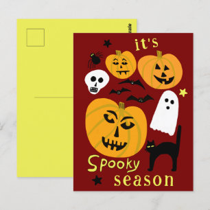 Carte Postale Saison éffrayante Citrouilles Ghost Bat HAPPY HALL