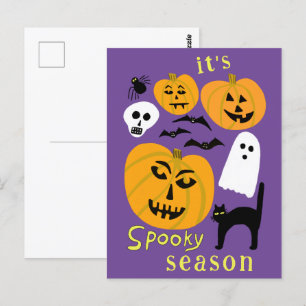 Carte Postale Saison éffrayante Citrouilles Ghost Bat HAPPY HALL