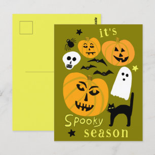 Carte Postale Saison éffrayante Citrouilles Ghost Bat HAPPY HALL