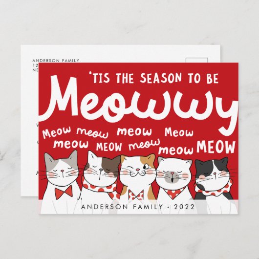 Carte Postale Saison pour être Meowww Noël Mignon Chats qui chan (Devant / Derrière)
