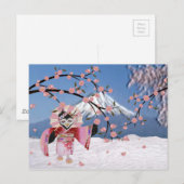 Carte Postale Sakura Geisha Bird dans les fleurs de cerisiers de (Devant / Derrière)