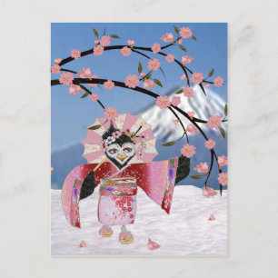 Carte Postale Sakura Geisha Oiseau dans les Cerisiers en Fleur s