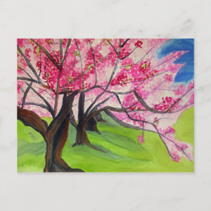 Carte Postale Sakura Japonaise Cherry Blossom aquarelle art