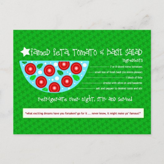 CARTE POSTALE SALADE DE BASILE DE FETA TOMATO (Devant)