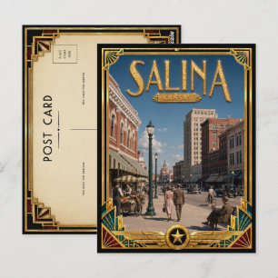 Carte Postale Salina Kansas Art Déco vintage de l'âge d'or