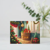 Carte Postale Salle à la décoration festive, Noël traditionnel (Debout devant)