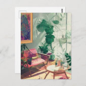 Carte Postale Salon Boho rempli plante (Devant / Derrière)
