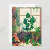Carte Postale Salon Boho rempli plante (Devant / Derrière)
