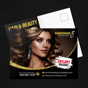 Carte Postale Salon de beauté coiffeur paillettes or glamour