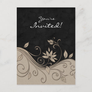 Carte Postale Salon Spa Floral Postcard Invitation Beige noir