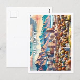 Carte Postale Salt Lake City Utah USA Fameuse Place aquarelle