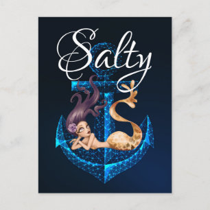 Carte Postale Salty ~ Ancre et Mermaid Sea Life