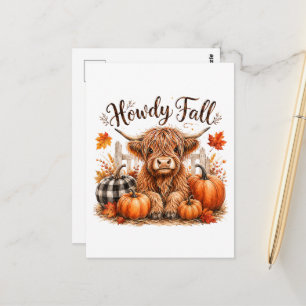 Carte Postale Salut Automne Vache des Highlands Bonne Action de