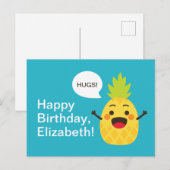 Carte Postale Salut les amis ! Illustration d'ananas (Devant / Derrière)