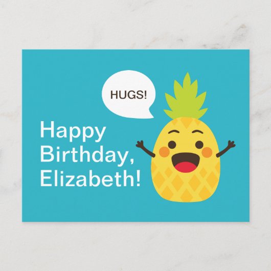 Carte Postale Salut les amis ! Illustration d'ananas (Devant)