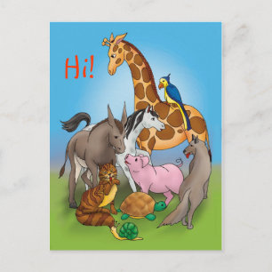 Carte Postale Salut mes amis ! Animaux adorables