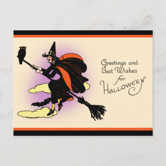 Carte Postale Salutation aux sorcières d'Halloween vintage