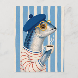 Carte Postale Salutation Côtière Française Chic Sardine Café Iov