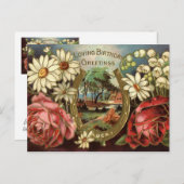 Carte Postale Salutation d'anniversaire avec Roses (Devant / Derrière)