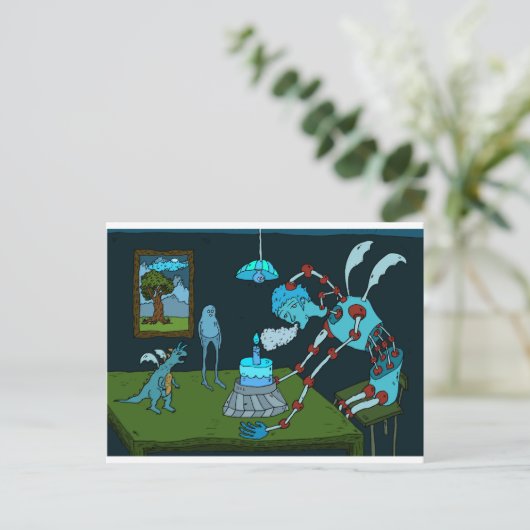 Carte Postale Salutation d'anniversaire bleu (Debout devant)